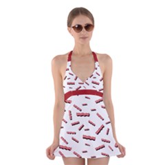 Funny Bacon Slices Pattern Infidel Red Meat Halter Dress Swimsuit  by genx