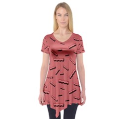 Funny Bacon Slices Pattern Infidel Vintage Red Meat Background  Short Sleeve Tunic  by genx