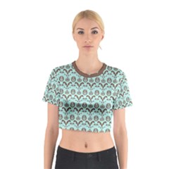 Easter Damask Pattern Robins Egg Blue And Brown Cotton Crop Top by emilyzragz