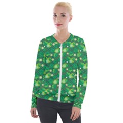 4 Leaf Clover Star Glitter Seamless Velour Zip Up Jacket by Pakrebo