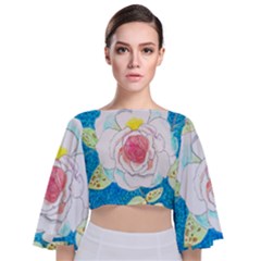 Favorite Rose Watercolor   Tie Back Butterfly Sleeve Chiffon Top by okhismakingart