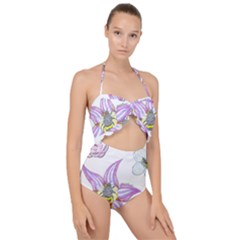 Flower And Insects Scallop Top Cut Out Swimsuit by okhismakingart