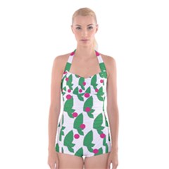 Feuilles Et Pois Boyleg Halter Swimsuit 