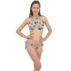 Sea World Vintage Pattern Cross Front Halter Bikini Set by Valentinaart