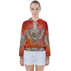 Wonderful Dragon On A Shield With Wings Women s Tie Up Sweat by FantasyWorld7