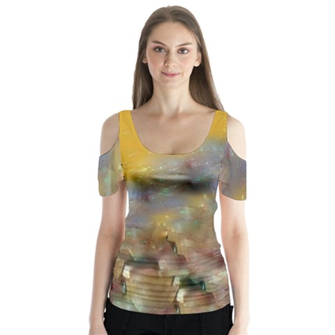 Abstract: Candle And Nail Polish Butterfly Sleeve Cutout Tee  by okhismakingart