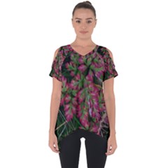 Pink-fringed Leaves Cut Out Side Drop Tee by okhismakingart