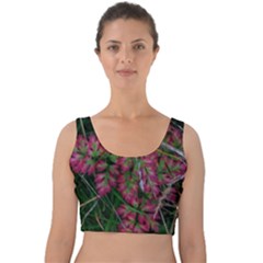 Pink-fringed Leaves Velvet Crop Top by okhismakingart