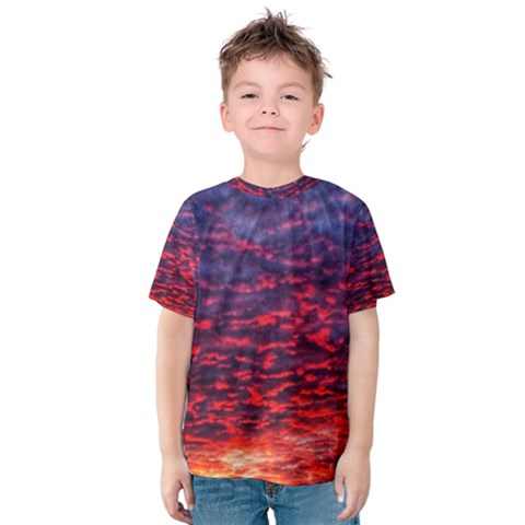 Blood Red Sunrise Kids  Cotton Tee by okhismakingart