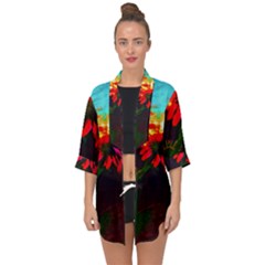 Neon Cone Flower Open Front Chiffon Kimono by okhismakingart