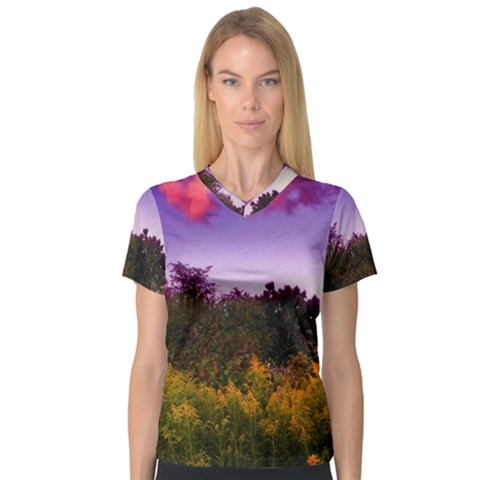 Purple Afternoon V-neck Sport Mesh Tee by okhismakingart