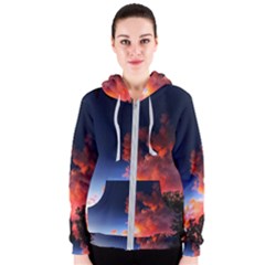 Deep Blue Sunset Women s Zipper Hoodie by okhismakingart