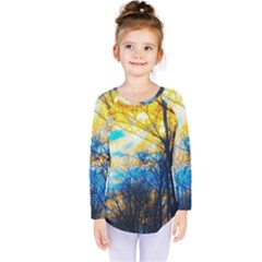 Yellow And Blue Forest Kids  Long Sleeve Tee