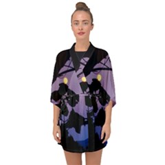 Moon And Catalpa Tree Half Sleeve Chiffon Kimono by okhismakingart
