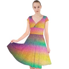 Rainbow Streaks Cap Sleeve Front Wrap Midi Dress