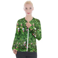 Red And White Park Flowers Casual Zip Up Jacket by okhismakingart