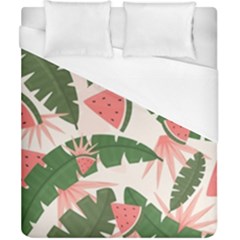 Tropical Watermelon Leaves Pink And Green Jungle Leaves Retro Hawaiian Style Duvet Cover (california King Size) by genx