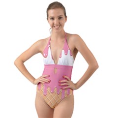 Ice Cream Pink Melting Background Bubble Gum Halter Cut-out One Piece Swimsuit by genx