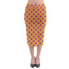 Pink Stars Pattern On Yellow Midi Pencil Skirt by BrightVibesDesign