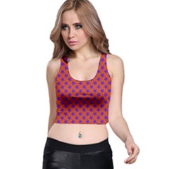 Purple Stars Pattern On Orange Racer Back Crop Top by BrightVibesDesign