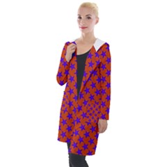 Purple Stars Pattern On Orange Hooded Pocket Cardigan by BrightVibesDesign