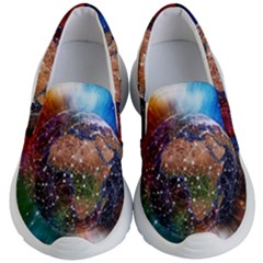Network Earth Block Chain Globe Kids  Lightweight Slip Ons by Pakrebo