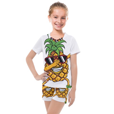 Dabbing Pineapple Sunglasses Shirt Aloha Hawaii Beach Gift Kids  Mesh Tee And Shorts Set by SilentSoulArts