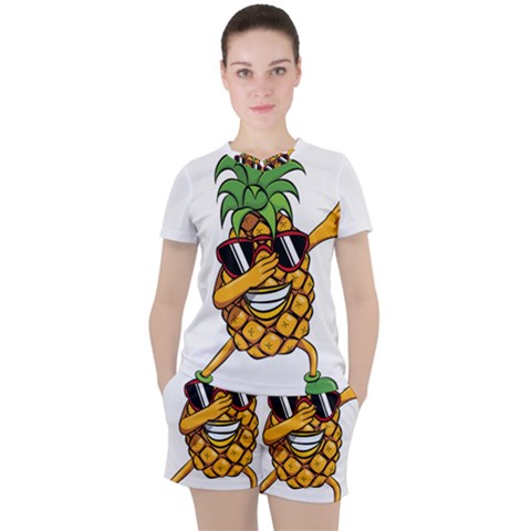 Dabbing Pineapple Sunglasses Shirt Aloha Hawaii Beach Gift Women s Tee And Shorts Set by SilentSoulArts