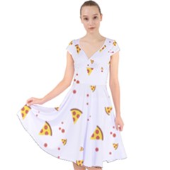 Pizza Pattern Pepperoni Cheese Funny Slices Cap Sleeve Front Wrap Midi Dress by genx