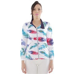 Feathers Boho Style Purple Red And Blue Watercolor Women s Windbreaker by genx