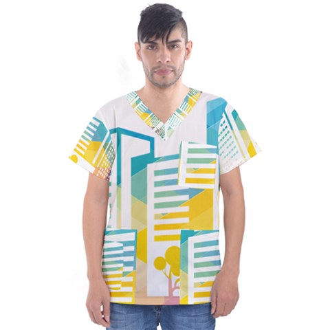 Silhouette Cityscape Building Icon Color City Men s V-neck Scrub Top by Sudhe