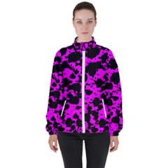 Black And Pink Leopard Style Paint Splash Funny Pattern Women s High Neck Windbreaker by yoursparklingshop