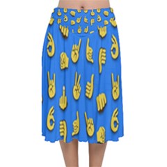 Emojis Hands Fingers Background Velvet Flared Midi Skirt by Pakrebo