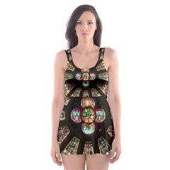 Church Window Rosette Glass Window Skater Dress Swimsuit by Pakrebo