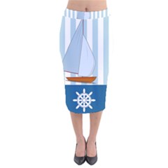 Yacht Boat Nautical Ship Velvet Midi Pencil Skirt by HermanTelo