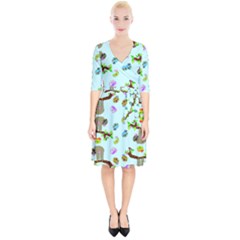 Sloth Aqua Blue Cute Cartoon Tile Green Wrap Up Cocktail Dress by HermanTelo