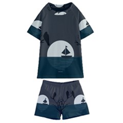 Birds Moon Moonlight Tree Animal Kids  Swim Tee And Shorts Set by HermanTelo
