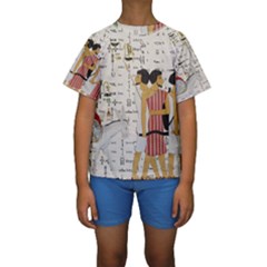 Egyptian Design Men Worker Slaves Kids  Short Sleeve Swimwear by Sapixe