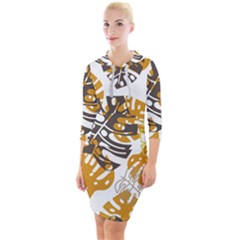 Pattern Leaves Quarter Sleeve Hood Bodycon Dress