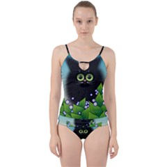 Kitten Black Furry Illustration Cut Out Top Tankini Set by Sapixe