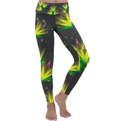 Floral Abstract Lines Kids  Lightweight Velour Classic Yoga Leggings by Bajindul