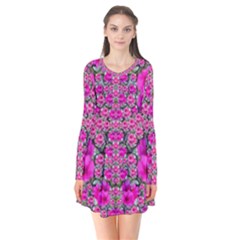 From The Sky Came Flowers In Peace Long Sleeve V-neck Flare Dress by pepitasart
