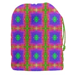 Groovy Purple Green Pink Square Pattern Drawstring Pouch (xxxl) by BrightVibesDesign