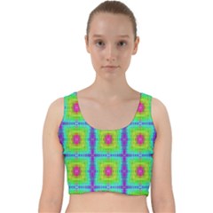 Groovy Yellow Pink Purple Square Pattern Velvet Racer Back Crop Top by BrightVibesDesign