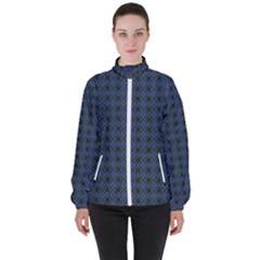Argyle Dark Purple Black Pattern Women s High Neck Windbreaker by BrightVibesDesign