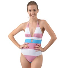 Transgender Pride Flag Halter Cut-out One Piece Swimsuit by lgbtnation