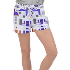 Background Santorini Greece Women s Velour Lounge Shorts by Pakrebo