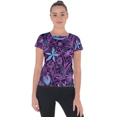 Stamping Pattern Leaves Drawing Short Sleeve Sports Top 
