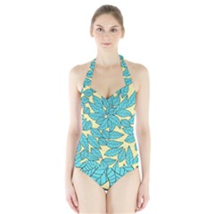 Leaves Dried Leaves Stamping Halter Swimsuit by Pakrebo