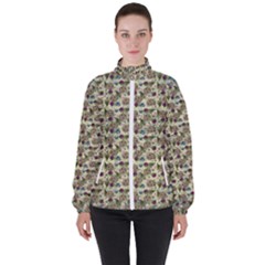 Distressed Cracked Doll Head Pattern Women s High Neck Windbreaker